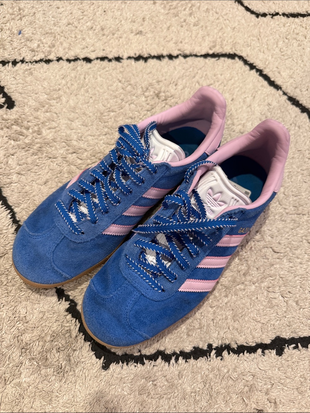 adidas Blue Suede Sneakers with Pink Stripes 7.5